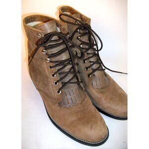 Justin Leather Lace Up Western Cowgirl Roper Boots Brown Junior 4D Women's 5.5-6